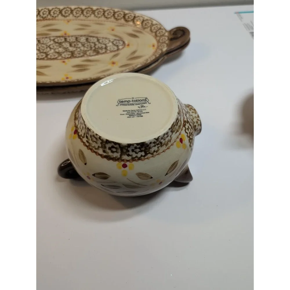 VINTAGE‎ TEMPTATIONS TARA OLD WORLD PIG SHAPED SOUP BOWLS & PLATTERS 4 PIECE